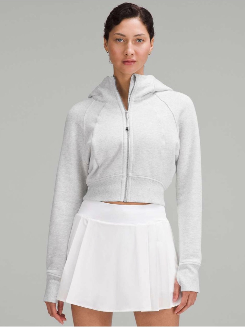 Cropped Light Gray Zip-Up Hooded Sweatshirt